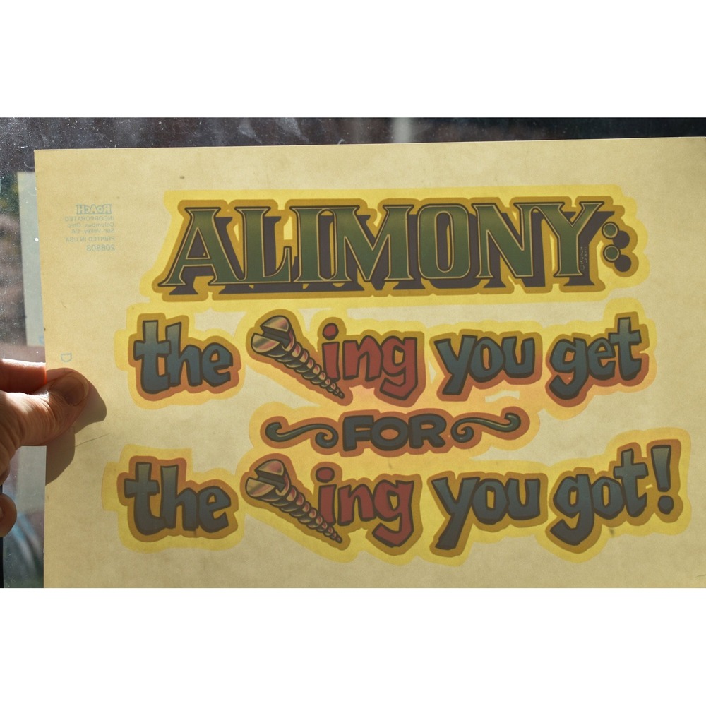Vintage 70s Roach Alimony Humorous Iron On T-Shirt Transfer Graphic Retro 7x10